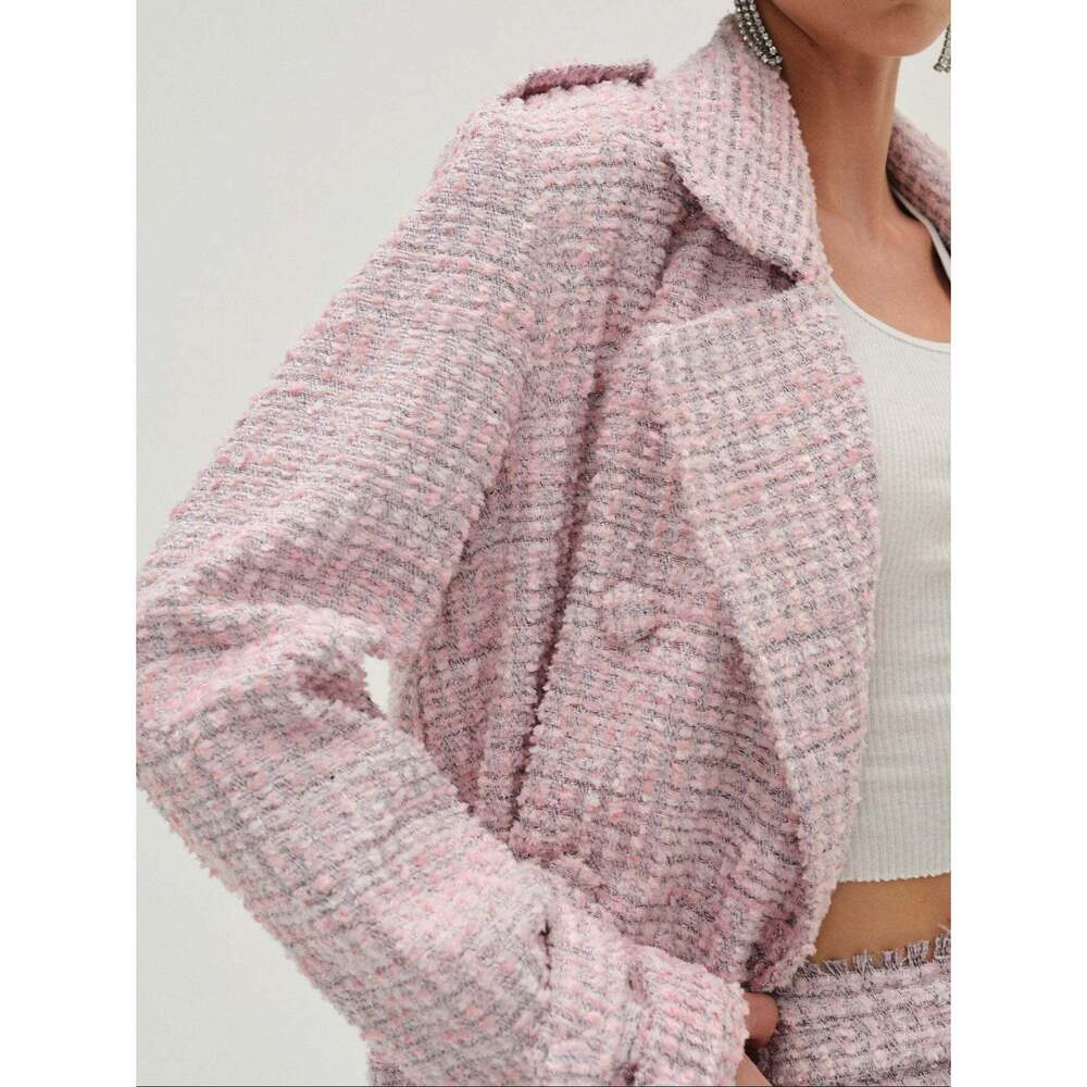 For Love & Lemons Strawberry Cream Tweed Coat XS / Pink